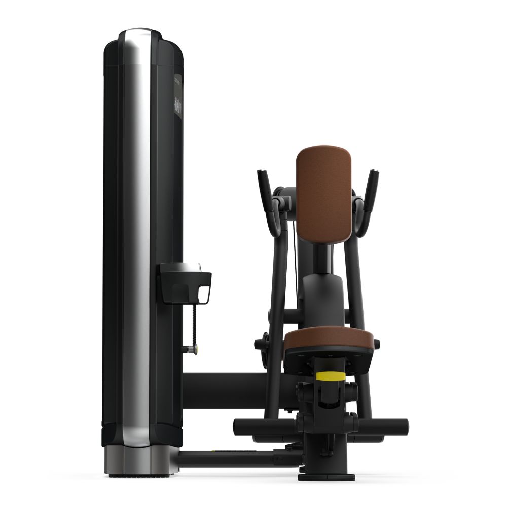 Front view of Intenza Seated Row Dezign Line Strength Selectorized machine on white background