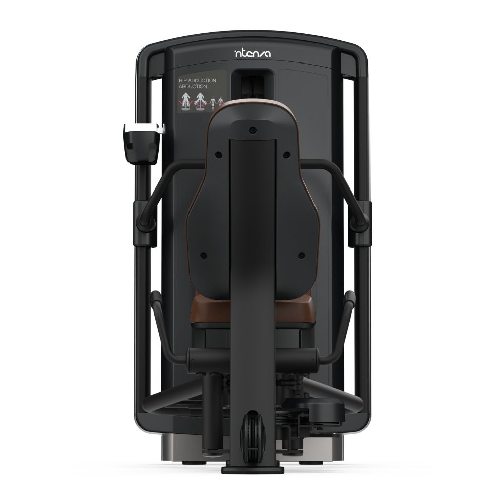Front view of Intenza Adduction / Abduction Dezign Line Strength Selectorized machine on white background
