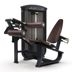 Страничен изглед на селекторна машина за сила Intenza Seated Leg Curl Ease Line на бела позадина