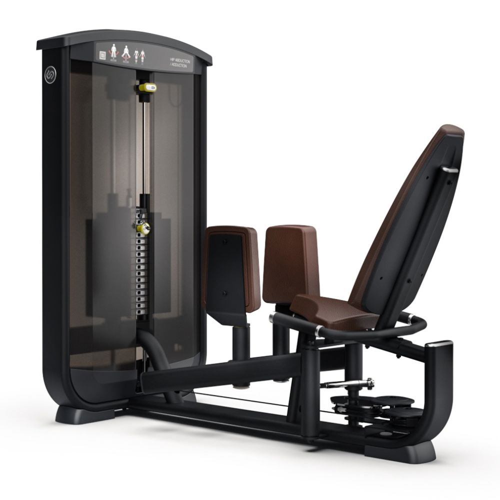 Страничен изглед на силова селекторна машина Intenza Hip Abduction/Adduction Ease Line на бял фон