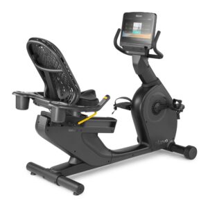 Prednji dijagonalni prikaz bicikla sa naslonom Intenza Recumbent Bike 550 na beloj pozadini