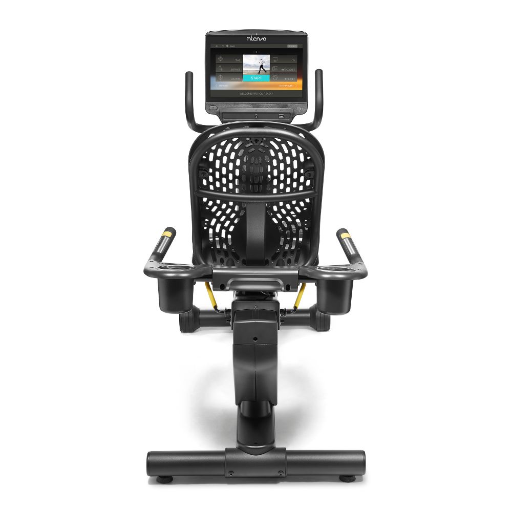Преден изглед на колелото с облегалка Intenza Recumbent Bike 550 на бял фон