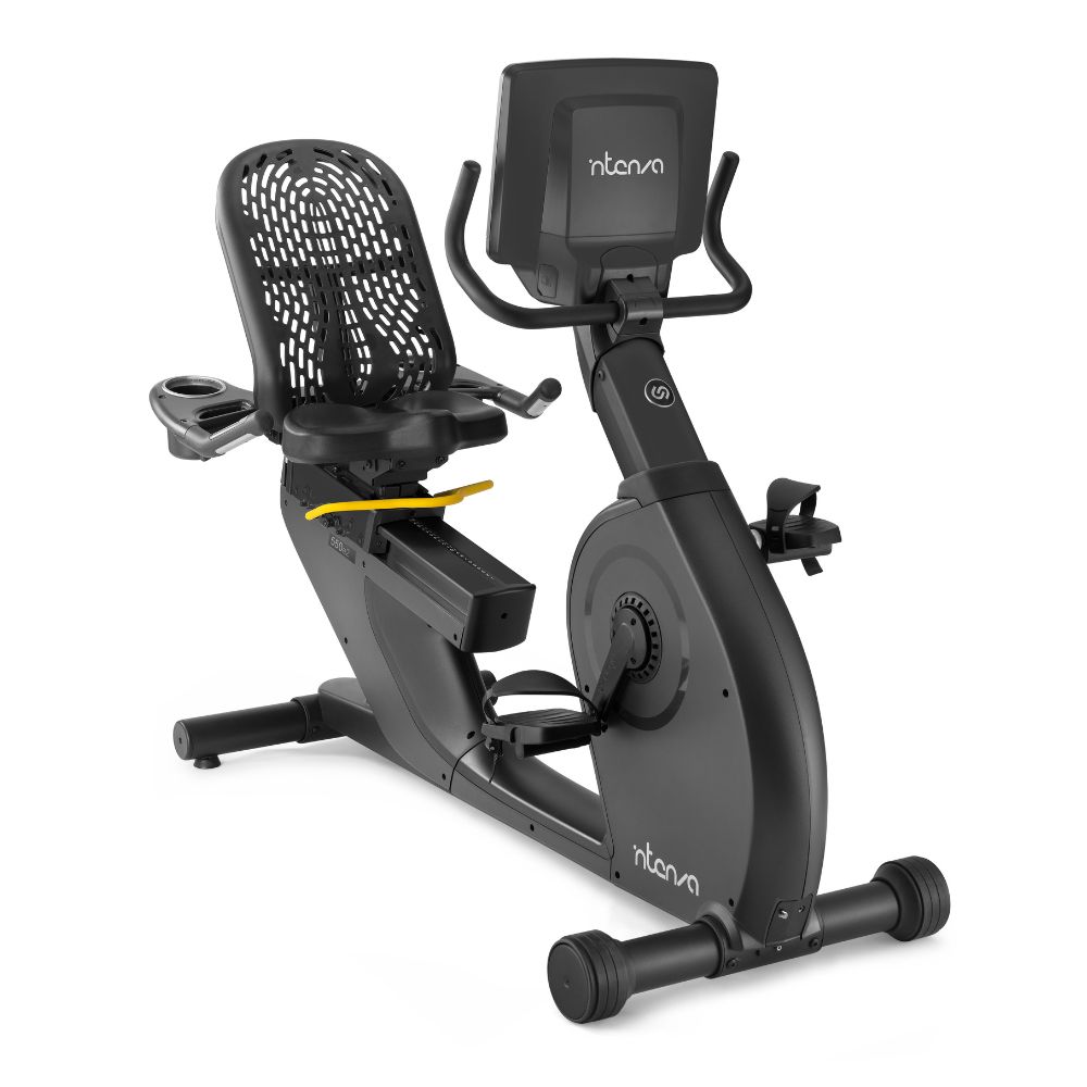 Заден изглед на колелото с облегалка Intenza Recumbent Bike 550 на бял фон