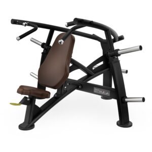 Diagonal view of Intenza Shoulder Press Uplift Line plate-loaded strength machine on a white background
