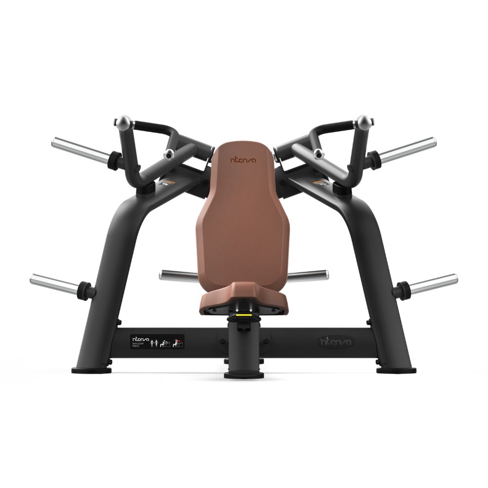 Front view of Intenza Shoulder Press Zone Line plate-loaded strength machine on a white background