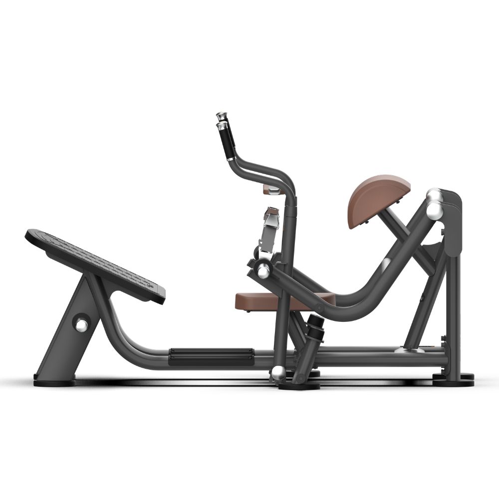 Side view of Intenza Glute Zone Line plate-loaded strength machine on a white background