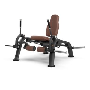 Диагонален изглед на силова машина с дискови тежести Intenza Leg Extension Zone Line на бял фон
