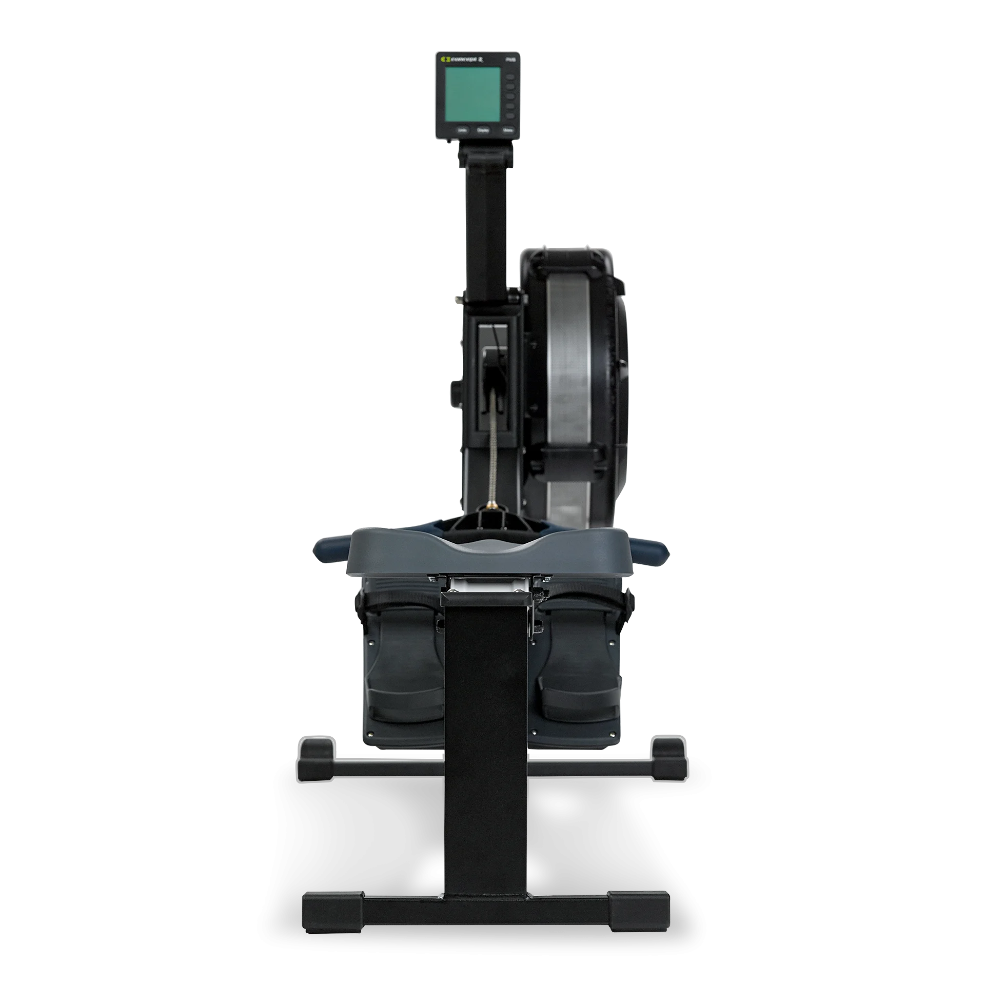 Backside view of the rowing machine Concept2 RowERG on white background